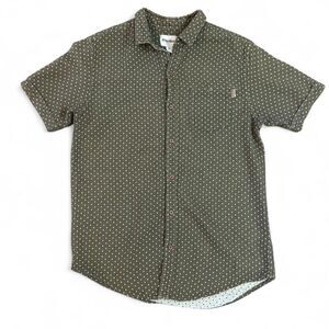 Rhythm. men’s medium button up olive polkadot relaxed fit. Revolve brand.